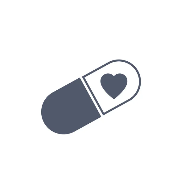 医療心の丸薬アイコン 愛薬概念 薬局薬薬のシンボルです 白で隔離のベクトル図 — ストックベクタ