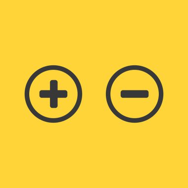 Artı ve eksi bir dairede elektrik devresi darbe ile bağlı. Vektör illüstrasyon izole sarı