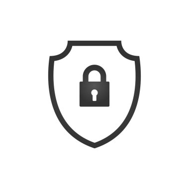 Kilit, güvenlik simgesi ile soyut güvenlik kalkanı. Kilit güvenlik simgesi. Vektör çizim üzerinde beyaz izole