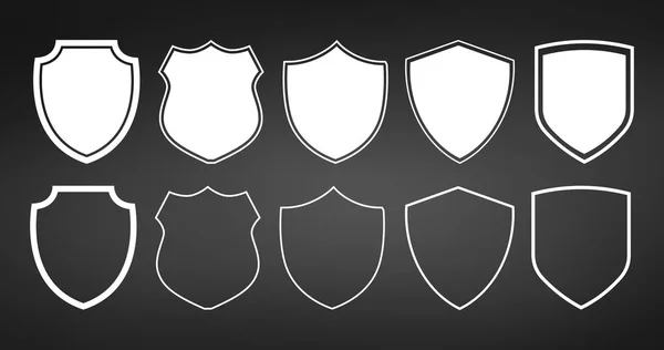 Set Flat Shields Contours Vector Illustration Isolated Black — Stock Vector