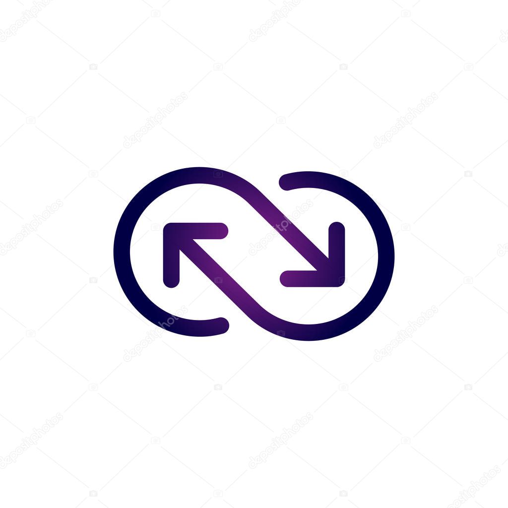 Vector icon of infinite sign made out of two arrows. Syncing or recycling logo. Vector illustration isolated on white.