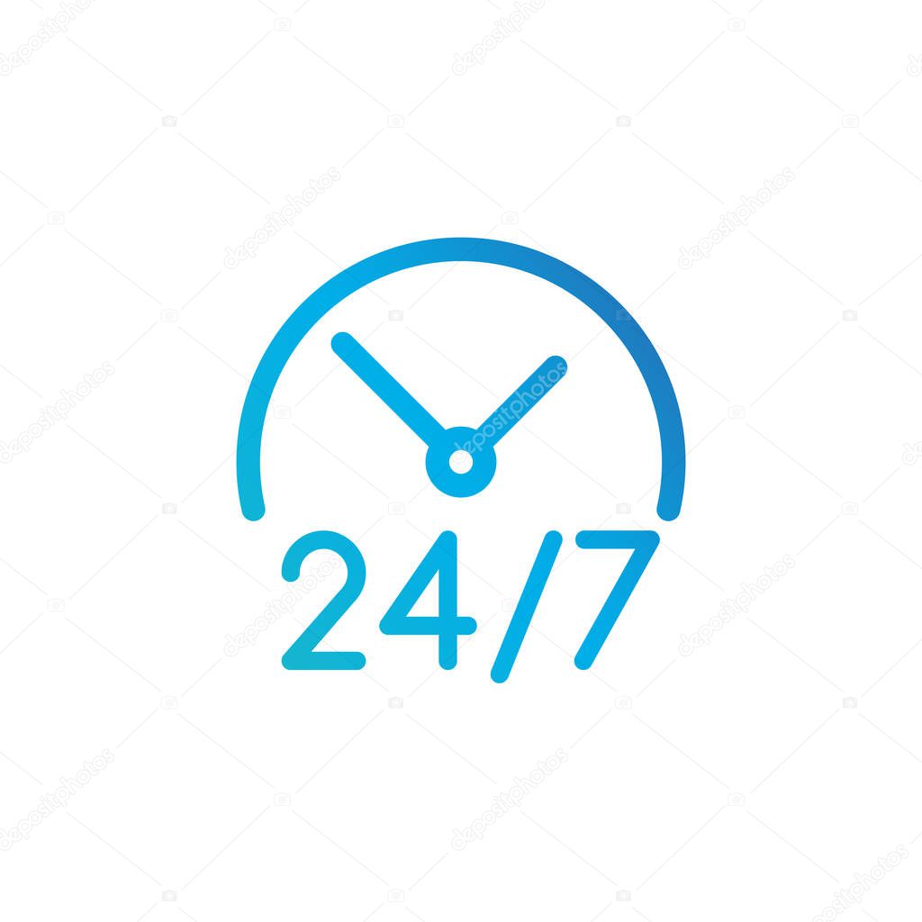 24 hours 7 days icon. Time clock icon vector illustration. Vector illustration isolated on white