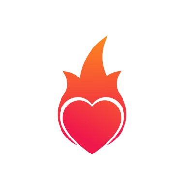 Grafik ve web tasarım için alev kalp simgesi modern sembolü. Ateşli bir aşk. Beyaz arka plan üzerinde izole vektör çizim.