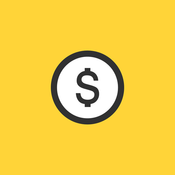 Money icon, dollar symbol in circle. cash or coin illustration. currency financial icon. Vector illustration isolated on yellow background.