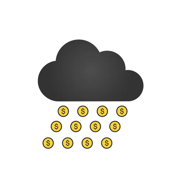 Maak geld pictogram. Geld regen. Businessconcept. Cloud Mining. Platte ontwerp. Vectorillustratie geïsoleerd op witte achtergrond. — Stockvector