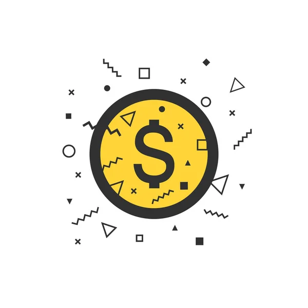 Εικονίδιο χρήματα, δολάριο σύμβολο στον κύκλο. μετρητά ή κέρμα εικονογράφηση. Μέμφις στυλ. νόμισμα οικονομική εικόνα. Εικονογράφηση διάνυσμα που απομονώνονται σε λευκό φόντο. — Διανυσματικό Αρχείο