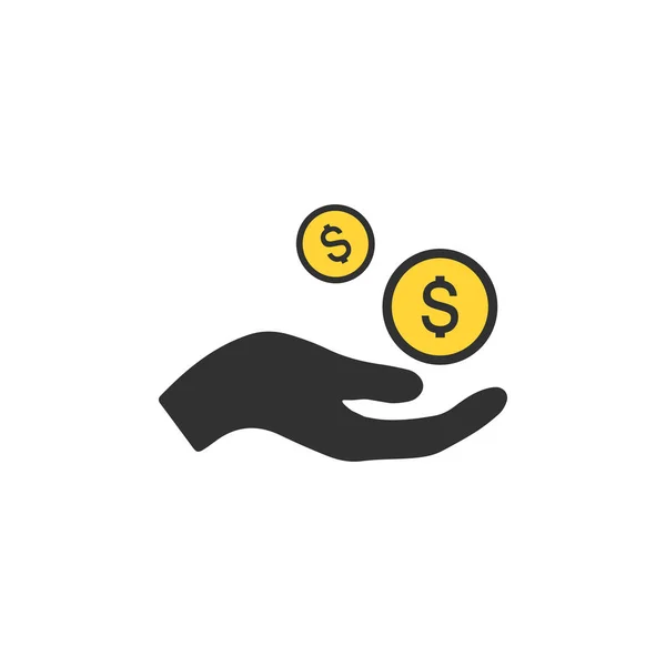 Κερδίστε χρήματα εικονίδιο του φορέα, σύμβολο του μισθού. Μοιραστείτε το χέρι ή δίνοντας χρήματα. δέκατα έννοια. Εικονογράφηση διάνυσμα που απομονώνονται σε λευκό φόντο. — Διανυσματικό Αρχείο