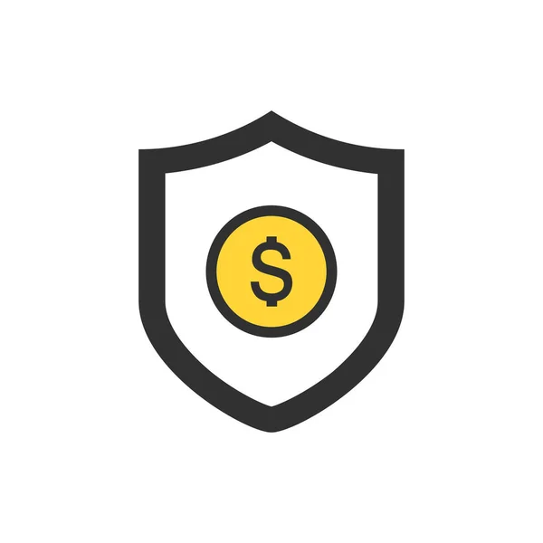Ασπίδα ασφαλείας εικονίδιο με το σύμβολο του δολαρίου. Ασπίδα προστασίας διανυσματικά εικονογράφηση. Εικονογράφηση διάνυσμα που απομονώνονται σε λευκό φόντο. — Διανυσματικό Αρχείο