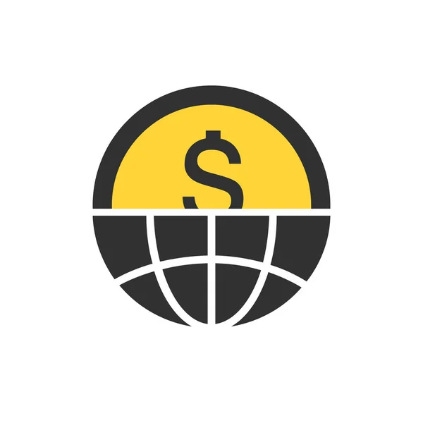 Globo con icono de dólar cortado por la mitad en un diseño plano en color negro y amarillo. Ilustración vectorial aislada sobre fondo blanco . — Vector de stock