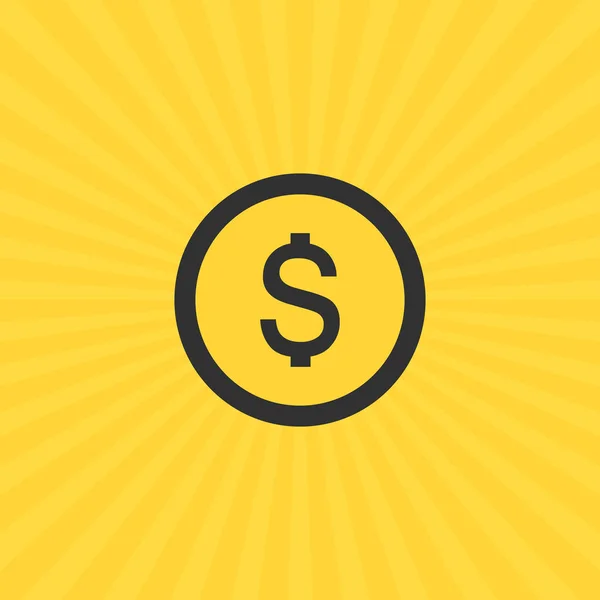 Εικονίδιο χρήματα, δολάριο σύμβολο στον κύκλο. μετρητά ή κέρμα εικονογράφηση. νόμισμα οικονομική εικόνα. Εικονογράφηση διάνυσμα που απομονώνονται σε κίτρινο φόντο. — Διανυσματικό Αρχείο