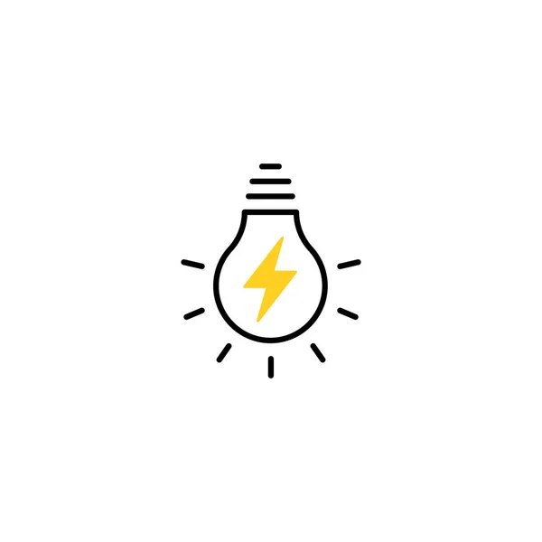 Light Bulb line icon vector with lightning inside, isolated on white background. Idea sign, solution, thinking concept. Lighting Electric lamp. Electricity, shine. — Stock Vector