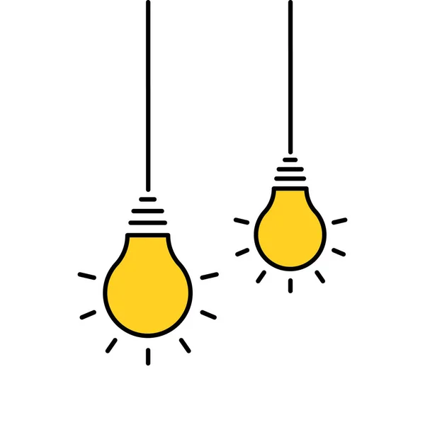 Two hanging light bulbs turned on. Vector illustration isolated on white background. — Stock Vector