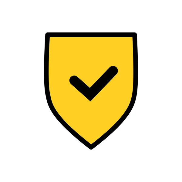 Gelbes Schild Häkchen Logo-Symbol Design-Vorlage, Datenschutz oder Sicherheitskonzept. Vektor-Illustration isoliert auf weißem Hintergrund. — Stockvektor