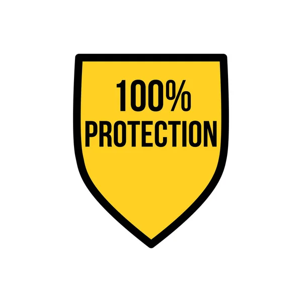 Yellow Shield 100% plantilla de diseño de icono de logotipo de protección, protección de la privacidad o concepto de seguridad. Ilustración vectorial aislada sobre fondo blanco . — Vector de stock