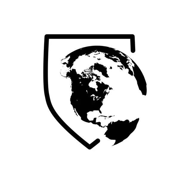 Ilustração do ícone de ashield com um globo mundial, ilustração vetorial isolada em fundo branco . — Vetor de Stock