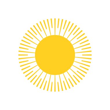 Sarı güneş patlaması simgesini veya logo. Modern basit düz güneş ışığı, işareti. İş, Internet kavramı. Trendy vektör yaz sembolü. Beyaz arka plan üzerinde izole logo vektör çizim.