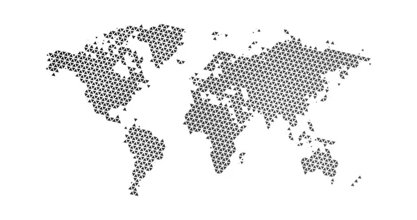Triângulo do meio-tom preto pontilhado mapa do mundo. Ilustração vetorial. Mapa pontilhado em design plano. Ilustração vetorial isolada sobre fundo branco —  Vetores de Stock