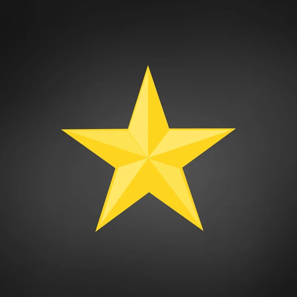 Volumetrische vijfpuntige gouden gele ster. Vector illustratie geïsoleerd op zwarte moderne achtergrond. — Stockvector