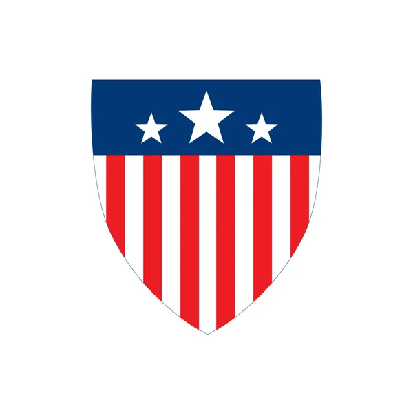 Abzeichenschild der amerikanischen Flagge mit Streifen und Sternen, Konzept Unabhängigkeitstag, Vektordarstellung isoliert auf weißem Hintergrund — Stockvektor