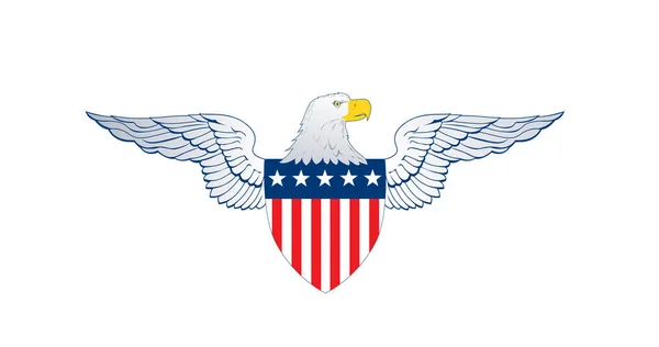爱国者翼，美国国旗徽章盾牌与条纹和星星，鹰头，独立日概念，矢量插图孤立在白色背景 — 图库矢量图片