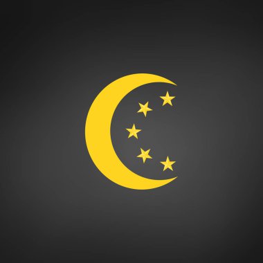 Ay ve yıldızlar daire içinde. Moonlight. Siyah arka planda yalıtılmış vektör çizimi.