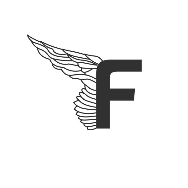 Elegant dynamic letter F with wing. Linear design. Can be used for tattoo, any transportation service or in sports areas. Vector illustration isolated on white background — Stock Vector