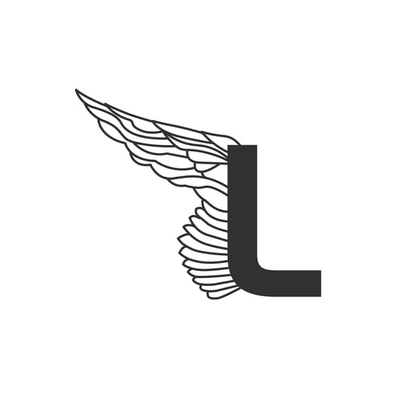 Elegant dynamic letter L with wing. Linear design. Can be used for tattoo, any transportation service or in sports areas. Vector illustration isolated on white background — Stock Vector