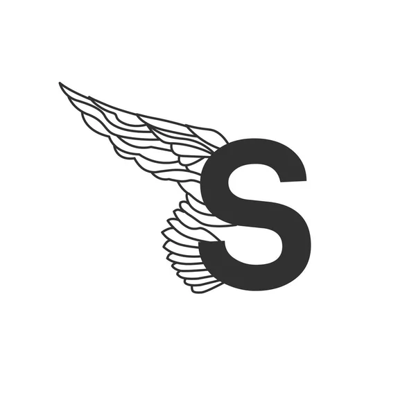 Elegant dynamic flying letter S with wing. Linear design. Can be used for tattoo, any transportation service or in sports areas. Vector illustration isolated on white background — Stock Vector