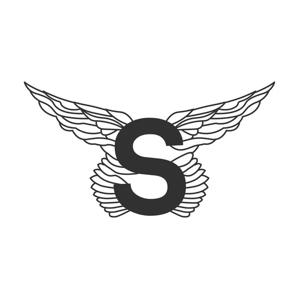 Elegant dynamic letter S with wings. Linear design. Can be used for tattoo, any transportation service or in sports areas. Vector illustration isolated on white background — Stock Vector