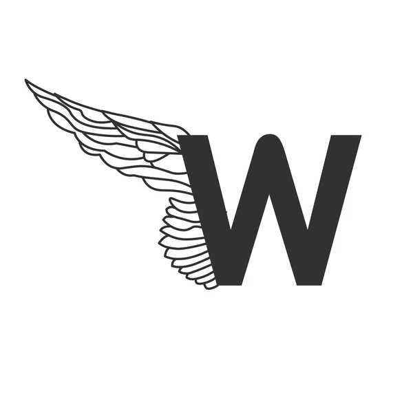 날개가 있는 우아한 다이나믹 글자 W. 선형 설계. 문신, 모든 교통 서비스 또는 스포츠 지역에 사용할 수 있습니다. 흰색 배경에서 격리된 벡터 그림 — 스톡 벡터
