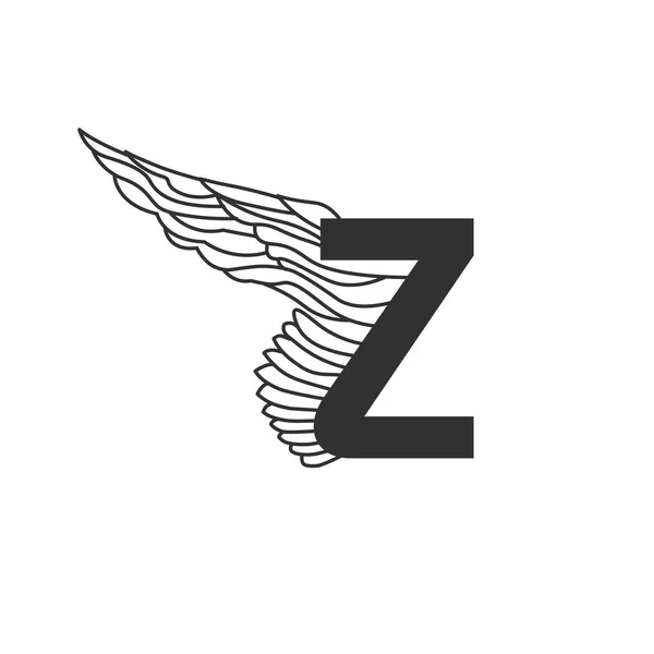 Elegant dynamic letter Z with wing. Linear design. Can be used for tattoo, any transportation service or in sports areas. Vector illustration isolated on white background — Stock Vector