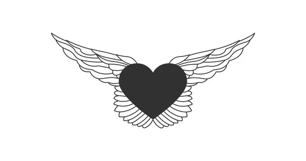 Coeur volant avec des ailes ligne illustration avec le concept stroke.nLove modifiable. Tatouage élément héraldique linéaire. Illustration vectorielle isolée sur fond blanc . — Image vectorielle