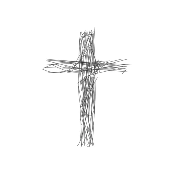 Croix dessinée à la main. Grunge Cross. Croix faite au crayon. Traversée de ligne. Illustration vectorielle isolée sur fond blanc . — Image vectorielle