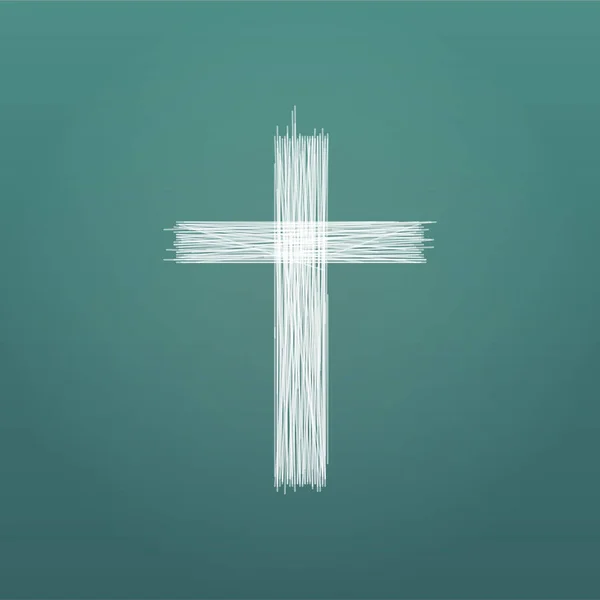 Handritat kors. Grunge Cross. Cross gjort med blyerts. Line Cross. Vektor illustration isolerad på grön bakgrund. — Stock vektor