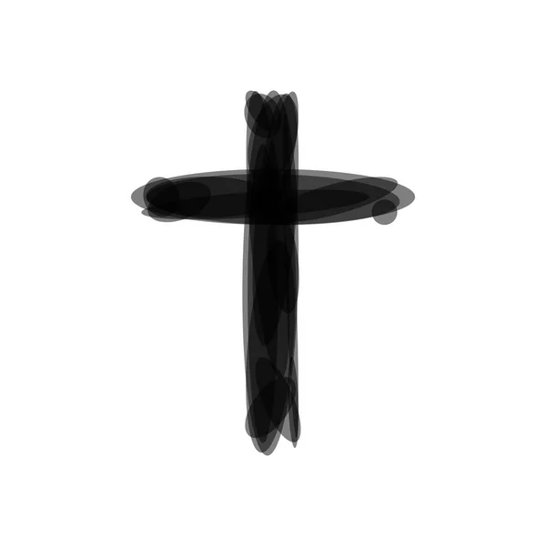 Tinta dibujada a mano símbolo de la cruz cristiana, pintado a mano con pincel de tinta. Ilustración vectorial aislada sobre fondo blanco . — Vector de stock