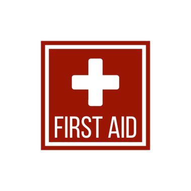 kırmızı kare bir haç silueti. Uygulamalar, web sitesi, etiketler, işaretler, çıkartmalar için ilk yardım tıbbi işareti düz vektör simgesi. Beyaz arka planda yalıtılmış vektör çizimi