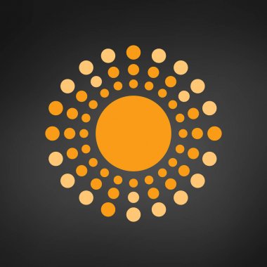Işınlar daireleri ile Güneş illüstrasyon. Geometrik tasarım. Siyah arka planda yalıtılmış vektör çizimi.