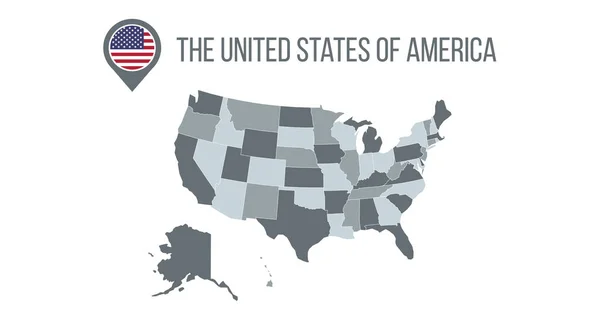 Mapa USA s příznakem v čepu mapy Návrh infografiky. Šablona informačního obrázku. Vektorová ilustrace izolovaná na bílém pozadí. — Stockový vektor