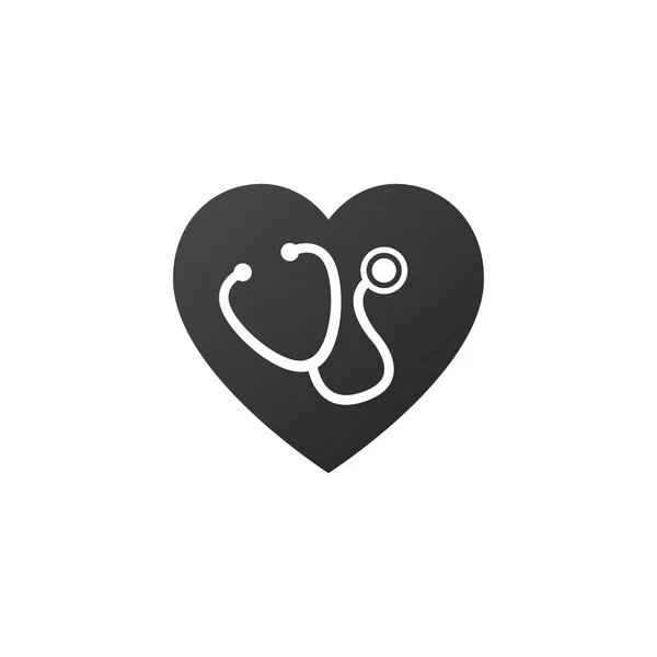 Concetto medico e sanitario rappresentato dallo stetoscopio e dall'icona del cuore. Illustrazione vettoriale isolata su sfondo bianco — Vettoriale Stock