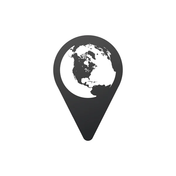 Globe binnen PIN vector pictogram, globale kaart aanwijzer. Vector illustratie geïsoleerd op witte achtergrond. — Stockvector