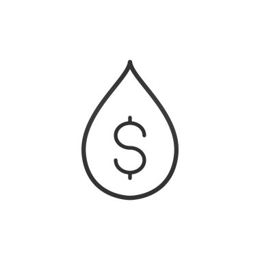 Doğrusal su veya yağ damlası ile dolar işareti. Vektör Illustration beyaz arka planda yalıtılmış.