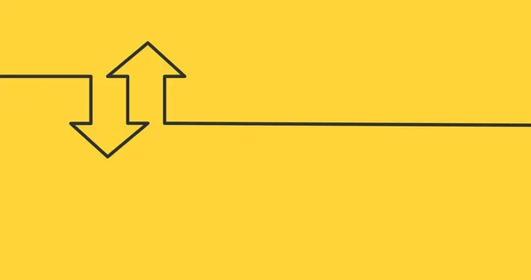Dos flechas lineales arriba abajo icono, dos flechas signo lineal fondo amarillo. ilustración vectorial . — Vector de stock