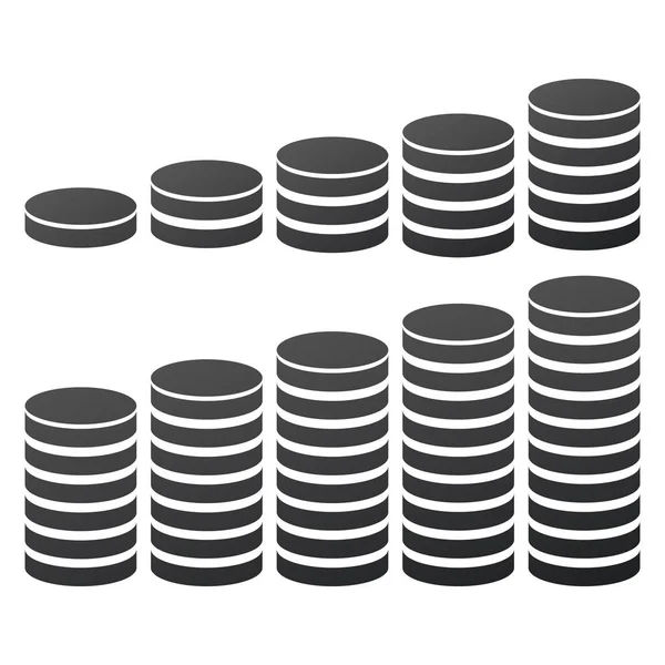 Icono de base de datos, símbolo de alojamiento de datos, dinero o pila de monedas. 10 opciones. Ilustración vectorial aislada sobre fondo blanco . — Vector de stock