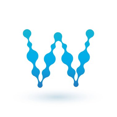 Su moleküler ilk Harfi W Logo tasarımı, Nokta ve gölge ile Sıvı sıvı Tasarım Elemanı. Beyaz arka planda yalıtılmış stok vektör çizimi.