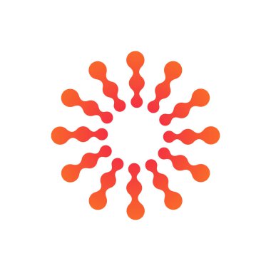 Soyut Moleküler nanoteknoloji Güneş, bağlı ışınlar. Soyut güneşli gün logo şablonu. Beyaz arka planda yalıtılmış Stok Vektör çizimi