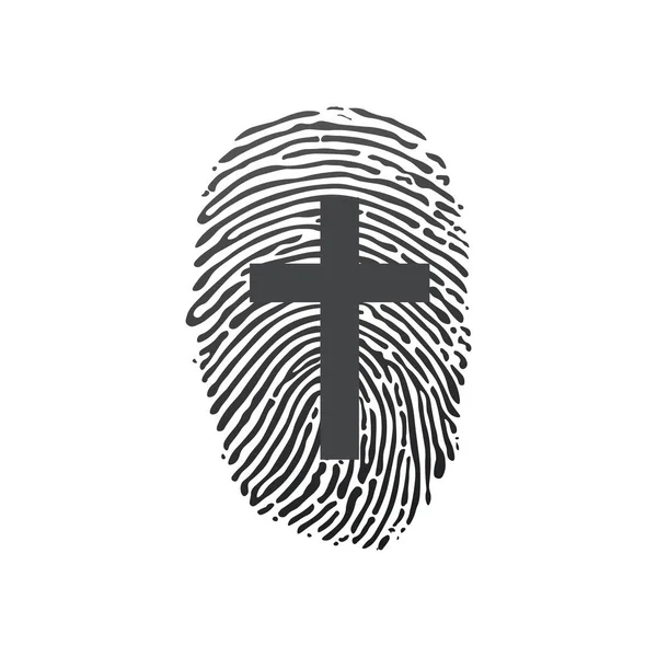 Impressões digitais ou impressões digitais com cruz mostrando a identidade cristã. ilustração vetorial isolada sobre fundo branco . —  Vetores de Stock