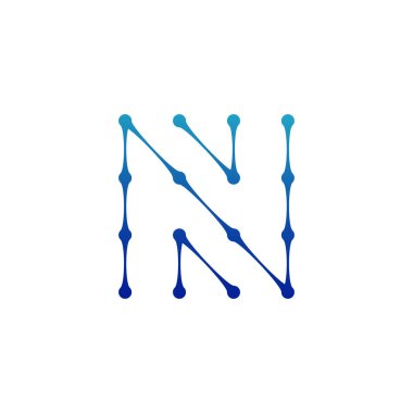 N Harfi Logosu nokta ve çizgilerden, moleküler yapıdan oluşuyordu. Beyaz arka planda yalıtılmış Stok Vektör çizimi.