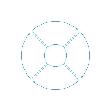 Doğrusal olarak oklu bilgi çemberi. İş sunumu şablonu, 4 seçenek, parça, adım. Döngü diyagramı, grafik, yuvarlak çizelge için kullanılabilir.