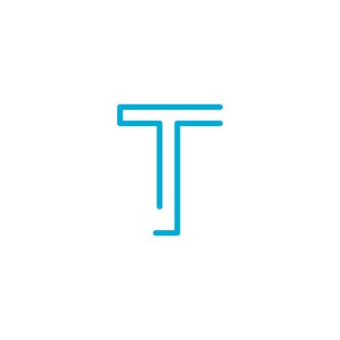 Doğrusal geometrik alfabe harfi T, Basit Logo Tasarımı, tipografi stili için mavi grafik ögesi, minimalist harf tasarımı. Düzenlenebilir felç. Stok vektör illüstrasyonu beyaz üzerine izole edildi