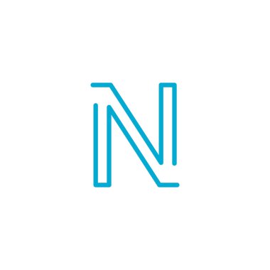 Doğrusal geometrik alfabe harfi N, Basit Logo Tasarımı, Tipografi stili için mavi grafik ögesi, minimalist harf tasarımı. Düzenlenebilir felç. Stok vektör illüstrasyonu beyaz üzerine izole edildi